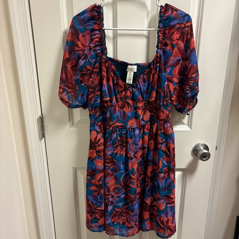 Floral Red and Blue Dress
